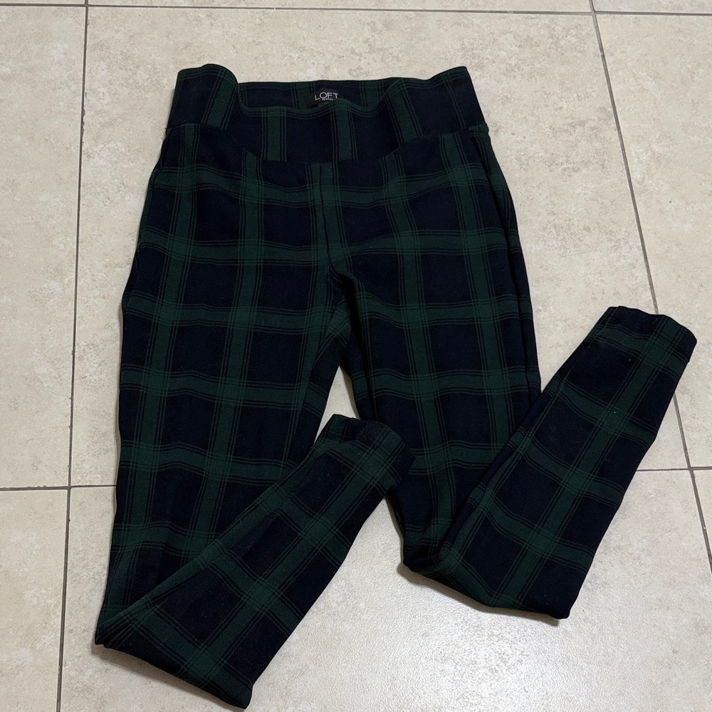 LOFT Dark Green Checkered Leggings